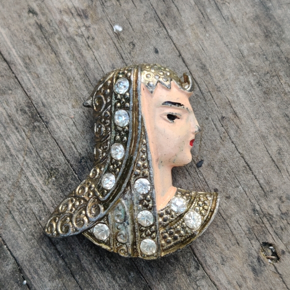 Rare Vintage Art Deco Enameled Taste Flapper Woman Brooch - Picture 2 of 7